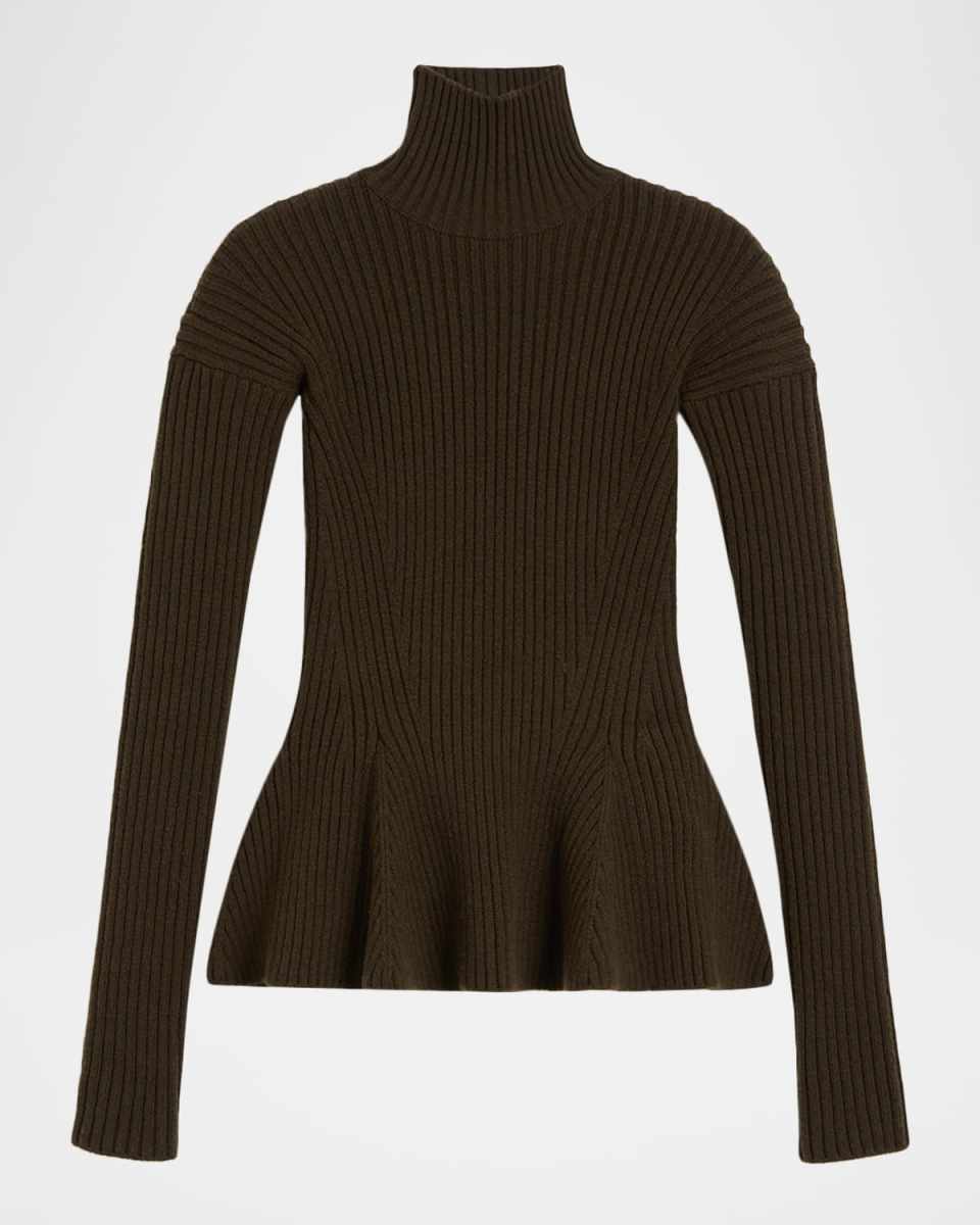 Ribbed Wool-Cashmere Peplum Sweater